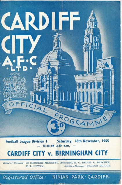Cardiff City v Birmingham City 1955/1956 - Football Programme