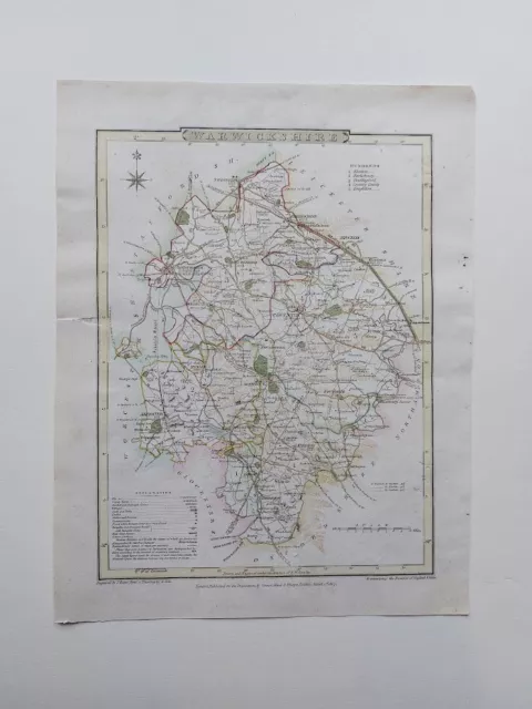 Antique 19Th Century County Map Warwick Warwickshire 1807 Cole & Roper