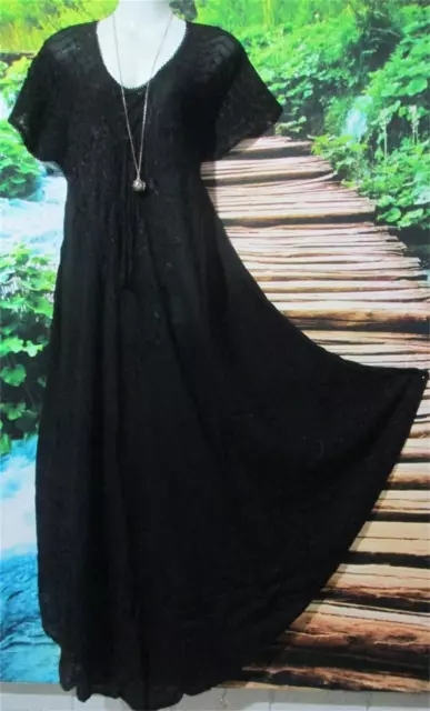 Boho Classic Black Georgette Sleeve Emroidered Laceup Dress Reg 12-20  100-122Cm