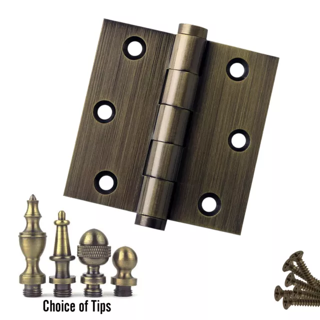 Door Hinge 3 x 3 Solid Brass Antique Brass Architect Grade with Tips