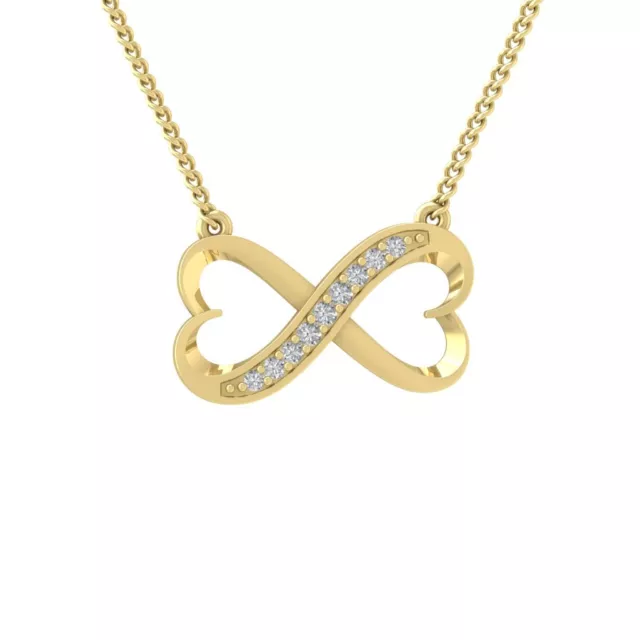 14K Yellow Gold Diamond Double Heart infinity Pendant w/ Silver Chain 1/10ct 18"