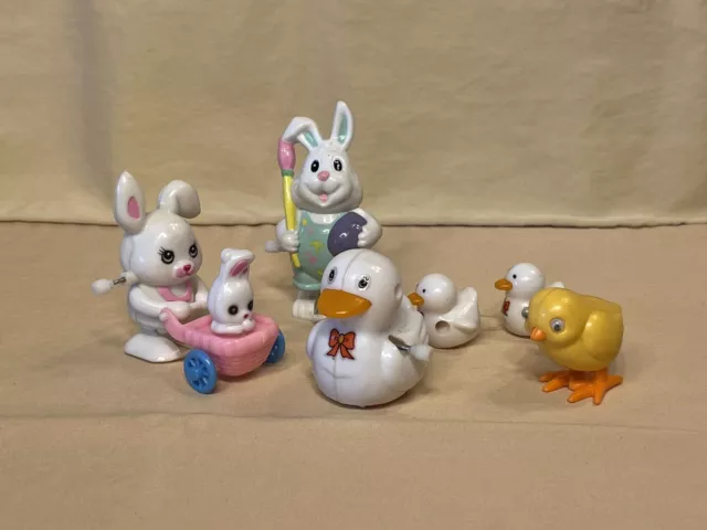 1970's Easter/Springtime Wind Up Toy Lot of 4 - Bunnies, Chick, Ducks