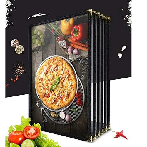 6 Pages 12 View Menu Covers Double Stitched Black Silver Corners and Matte Fi...