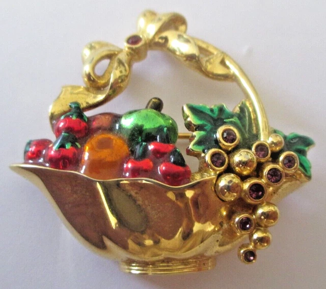 Grande Broche Orchidée émail Cloisonné – Vintage Or Et Bleu (bijou)