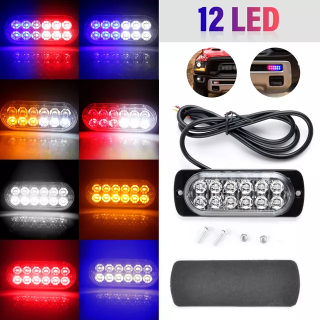 12-LED Strobe Light Emergency Beacon Flash Warning Car Truck Lamp 12V RED BLUE