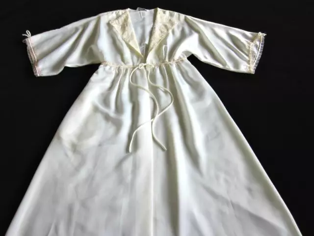 Vintage Christian Dior Long Satin Remarque Robe S Lacy Ivory Dressing Gown