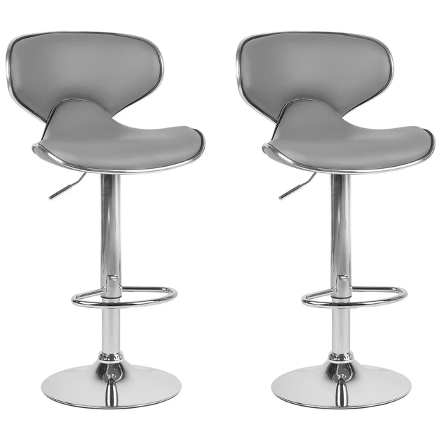 Lot de 2 Chaises Tabourets de Bar en Cuir PU Gris et Métal Brillant Pivotantes