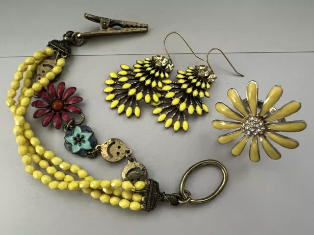 Stella & Dot Yellow Chandelier Earrings w/Vintage Enamel Flower Ring & Bracelet Stella & Dot Yellow Chandelier Earrings w/Vintage Enamel Flower Ring & Bracelet