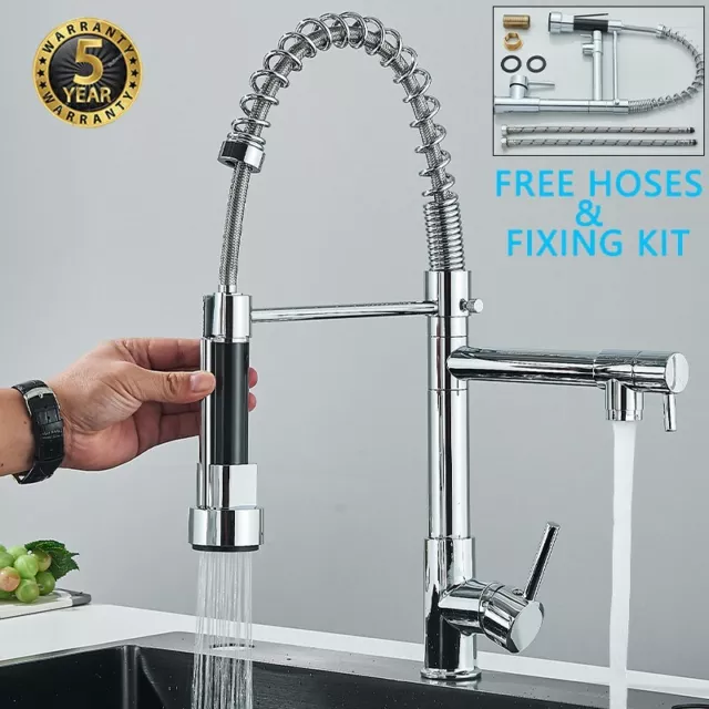 Modern Monobloc Pull Out Kitchen Mixer Tap Dual Spout Spray Single Lever Chrome