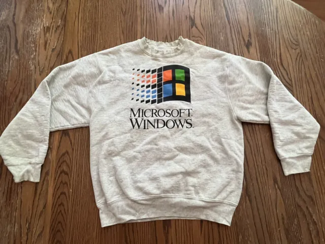 RARE Vintage 90s Microsoft Windows Logo Crewneck Sweatshirt Size M Distressed