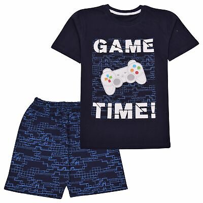 Kids Girls Boys Pyjamas Game Time Contrast Top Bottom PJS Sleepwear Set 5-13 Yrs