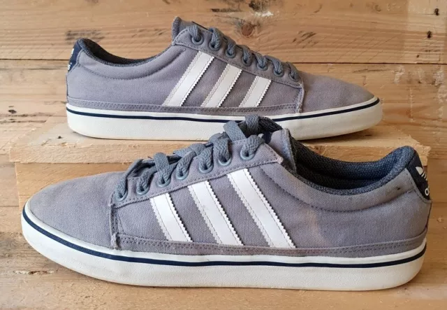 Adidas Low Canvas Trainers UK9.5/US10/EU44 D74472 Light Grey/White