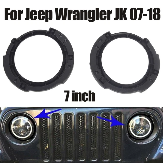 Paire D'anneaux/enjoliveurs Métalliques Noirs Pour Phares Ronds De 7 Pouces - Pour Jeep Wrangler JK (2007-2017) - Remplacement Style