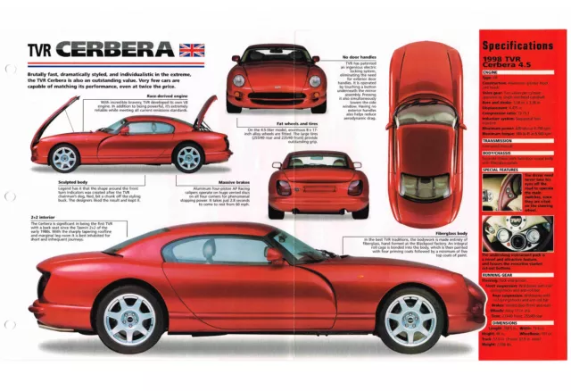 1998 TVR CERBERA SPEC SHEET / Brochure / Pamphlet / Catalog