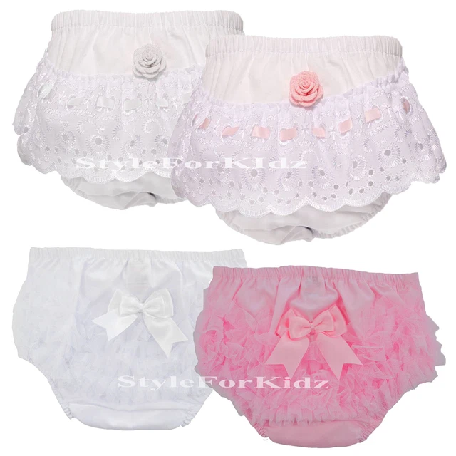 BABY GIRLS FRILLY Knickers Cotton Spanish Christening Lace Bow Pants