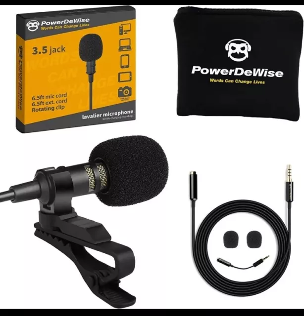 Powerdewise Professional Grade Lavalier Clip on Microphone - Lav Mic for Camera