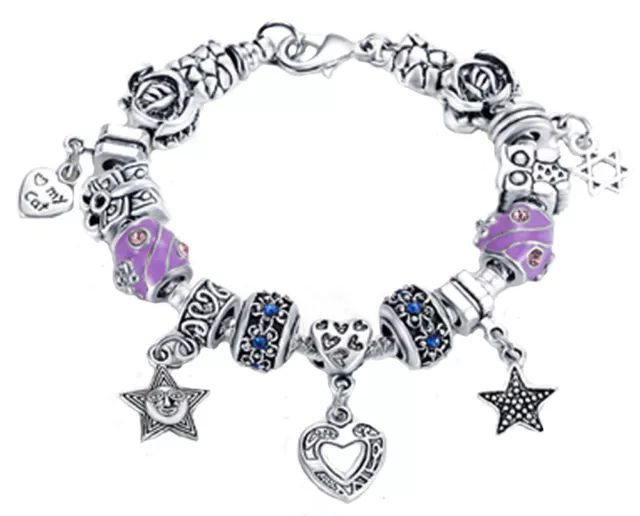 VPKJewelry Charm Hearts Stars Bracelet Austrian and Murano Crystal Beads Chain