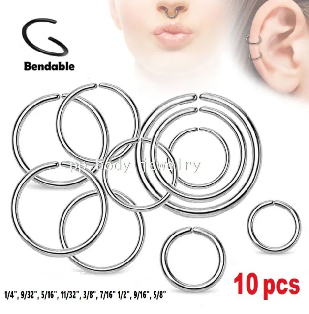 10pcs. Wholesale Surgical Steel Seamless Hoop Nose Ring Labret Septum Ear Tragus