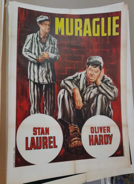 Manifesto 2F MURAGLIE Laurel and Hardy , Stanlio & Ollio, Parrot JAILBIRDS 