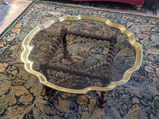Baker/LaBarge style English Barley Twist Oak Brass Glass Cocktail/Coffee Table Baker/LaBarge style English Barley Twist Oak Brass Glass Cocktail/Coffee Table