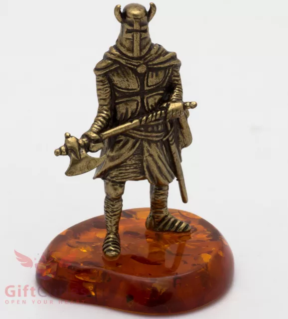 Solid Brass Amber Figurine Teutonic Crusader Knight with battle axe IronWork
