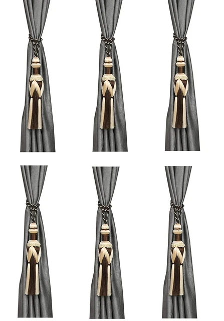 Beautiful Polyester Tassel Damru Rope Curtain Holders Tieback pack of 6 Brown