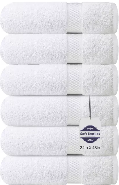 Soft Textiles Pack of 6 Cotton Bath Towels 24x48" Pool Gym Towels