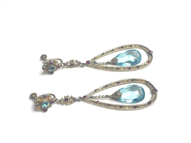 Boucles D'oreilles Dormeuses En Or Rose 18k Et Jais Noir - Époque Victorienne - Poinçon Aigle