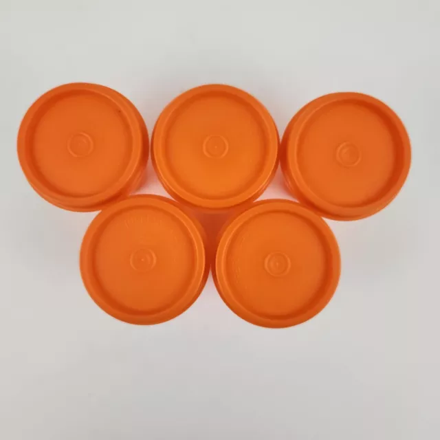 Tupperware Mini Midget Set of 5 Marigold Orange Cups with Lids 2 oz 2