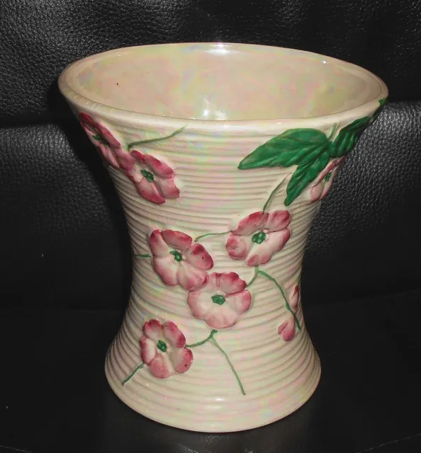 Vintage Maling Apple Blossom Pattern Pearl Lustre Pottery Large Trumpet Vase