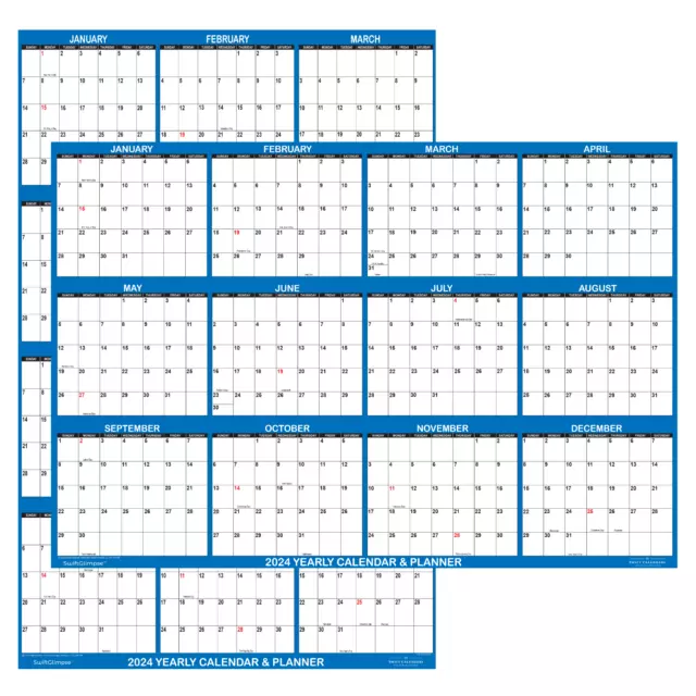 24& X 36& SwiftGlimpse 2024 Wall Calendar Erasable Yearly Wall Planner
