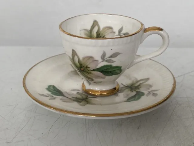 Vintage La Reine Miniature Cup And Saucer Flowers Decorative Ornamental