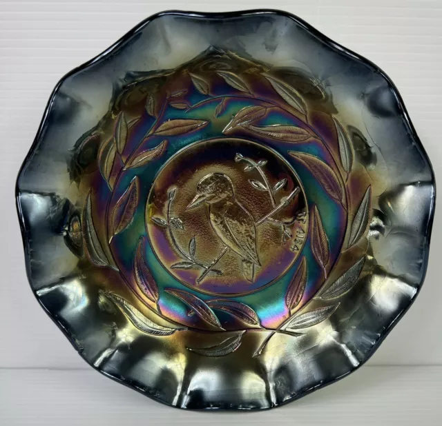 Carnival Glass AUSTRALIAN Crown KINGFISHER ELECTRIC  LARGE  Bowl 24cm Rd 4184