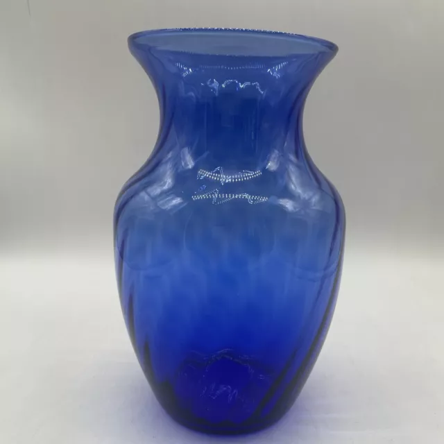 VTG Indiana Glass Illusions Cobalt Blue Swirl Vase 8” Tall Gorgeous-UNUSED