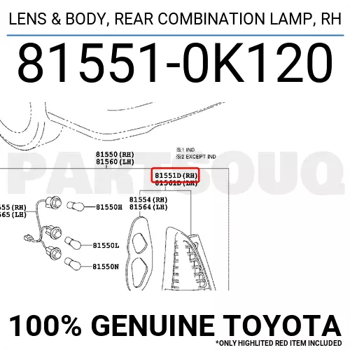 815510K120 Genuine Toyota LENS &amp; BODY, REAR COMBINATION LAMP, RH OEM