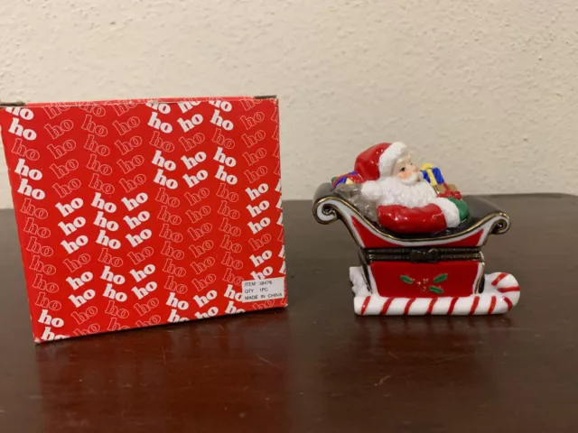 Dept 56 Christmas Ho Ho Ho Santa Sleigh Trinket Pill Box WB