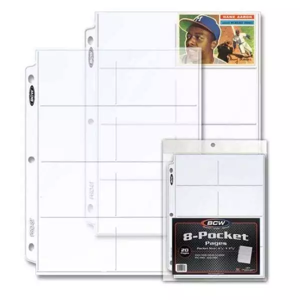 20 BCW Pro 8 Pocket Trading Card / Coupon Album Pages binder sheets