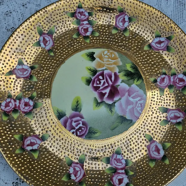 Antique Oriental Nippon China Plate With  Roses,Gold