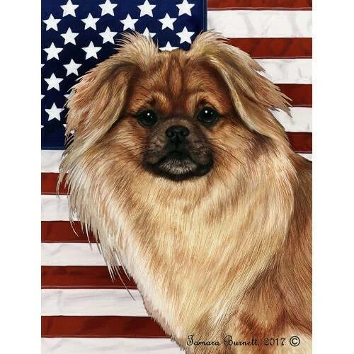 Patriotic (D2) Garden Flag - Red Sable Tibetan Spaniel 324771