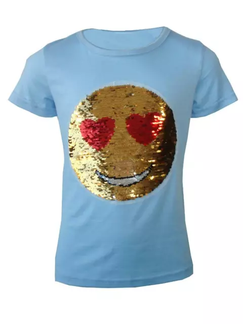 T-shirt bambini Emoji Emoticon Smiley Face spazzola top cambio paillettes età 3-14 Y 3