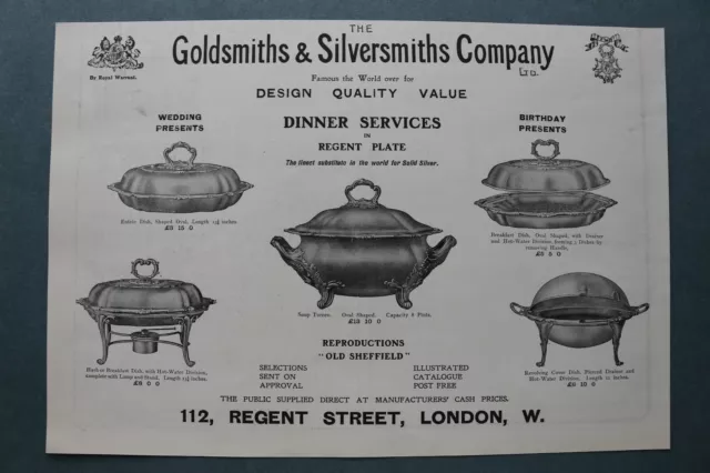 WL2a) Werbung Goldsmiths & Silversmiths Co 1910 Dinner Services London England