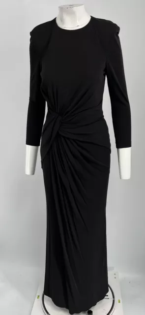 Elie Saab Black Long Sleeve Bodycon Ruched Knot Evening Gown sz 42