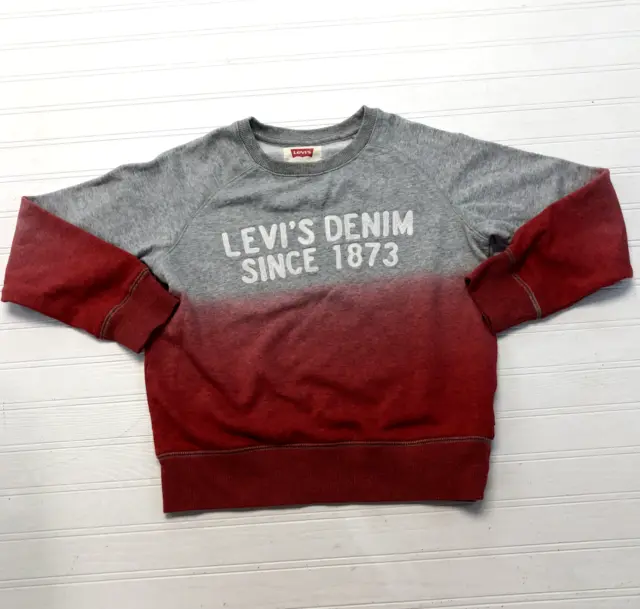 Levi's Gray & Red Dip Dye Long Sleeve Crew Neck Sweatshirt Boy Size M Age 10-12