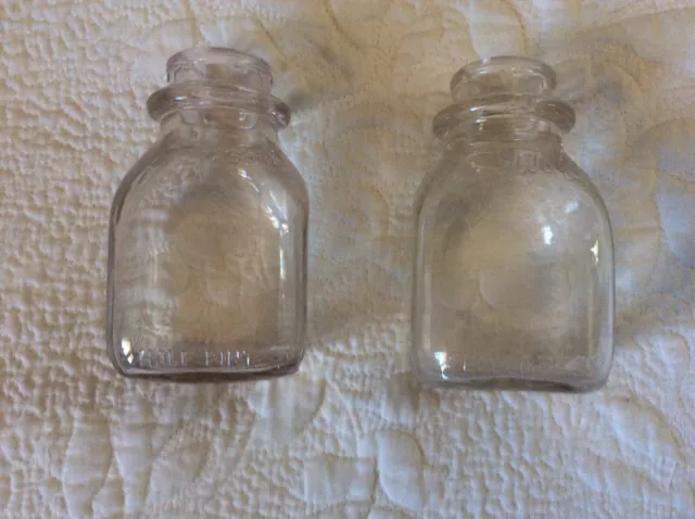 Vintage Glass Half Pint Vintage Woodlawn Milk Bottles Dairy Farm Lot Of 2