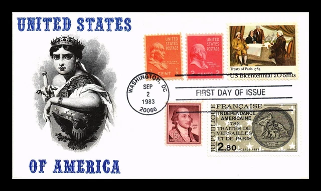 Dr Jim Stamps Us Cover Treaty Of Paris Fdc Joint Issue Multi Franked Kmc Venture