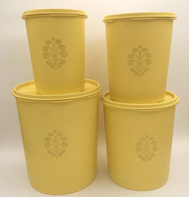 Vintage Tupperware Servalier Yellow Gold Nesting Canisters 8pc. 805,07,09,11