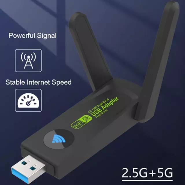 WiFi USB Adapter Dual Band 2.4G/5Ghz Wi-Fi Dongle 600/1300 M` F6P7