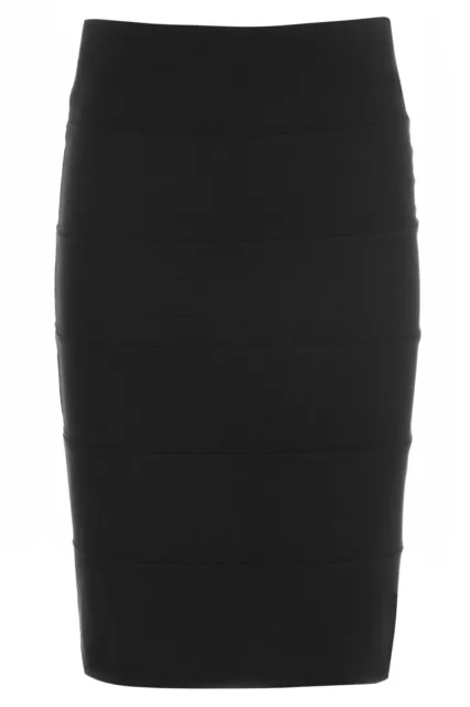 NEW Ladies Ribbed Bandage Bodycon Stretch Women 23" Black Skirt SIZE 6-14