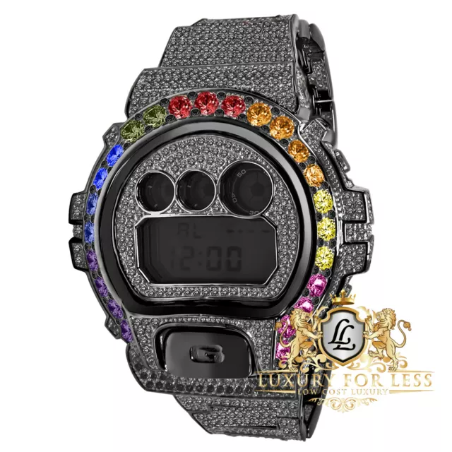 Men's Solitaire Rainbow Multi Tone Black Gold Casio G-Shock DW6900 Custom Watch