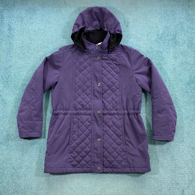 Nautica Trench Coat Womens Medium Hooded Quilted Jacket Purple Full Zip Winter